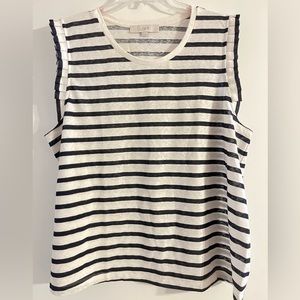 Loft navy and cream tee with pleated sleeve detail